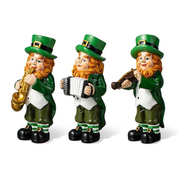 Glitzhome 5 in. H St. Patrick's Leprechaun Musicians Resin Table Decor (Set of 3)
