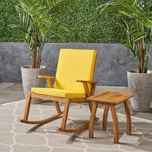Champlain Teak Brown 2-Piece Wood Patio Conversation Set with Yellow Cushion