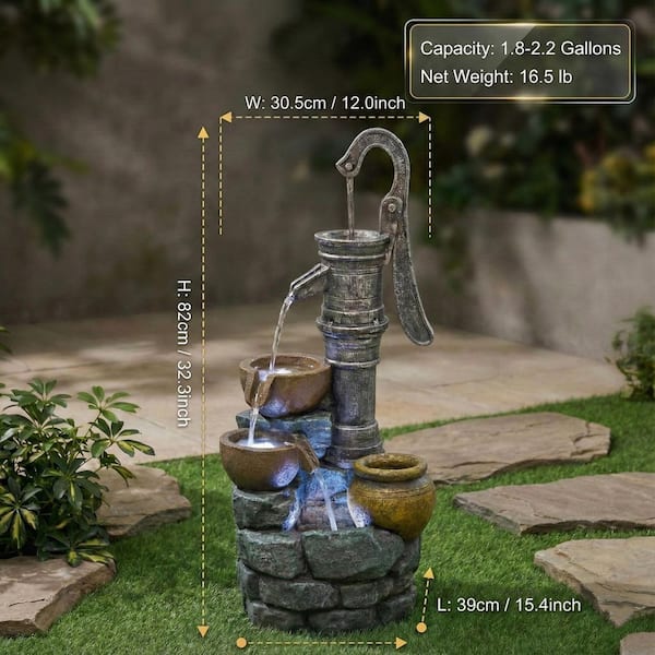 32.3 in. H Cascade Outdoor Fountain with Vintage Pump Ideal for