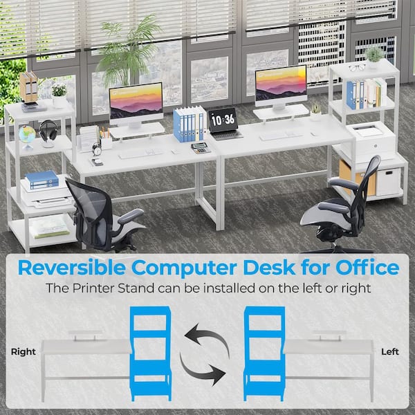 Ahfiwaso 58 Inch Office Desk with Printer Shelf Reversible Shelves