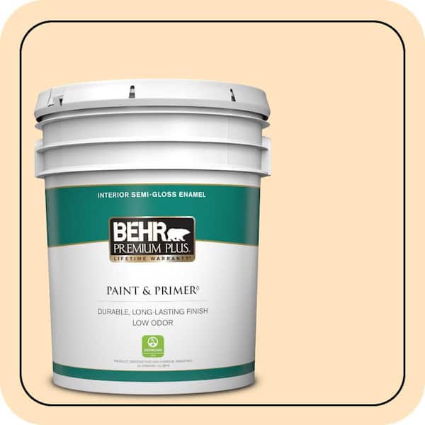 BEHR PREMIUM PLUS 5 gal. #P240-1 Cheese Powder Semi-Gloss Enamel Low Odor Interior Paint & Primer