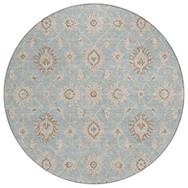 Chantille Machine Washable Indoor/Outdoor Abstract ACN3023 Spa 8 ft. x 8 ft. Round Rug