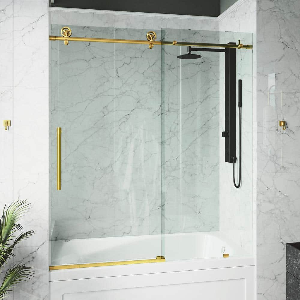 Cass 60'' Frameless Sliding Tub Door with Matte Gold Finish