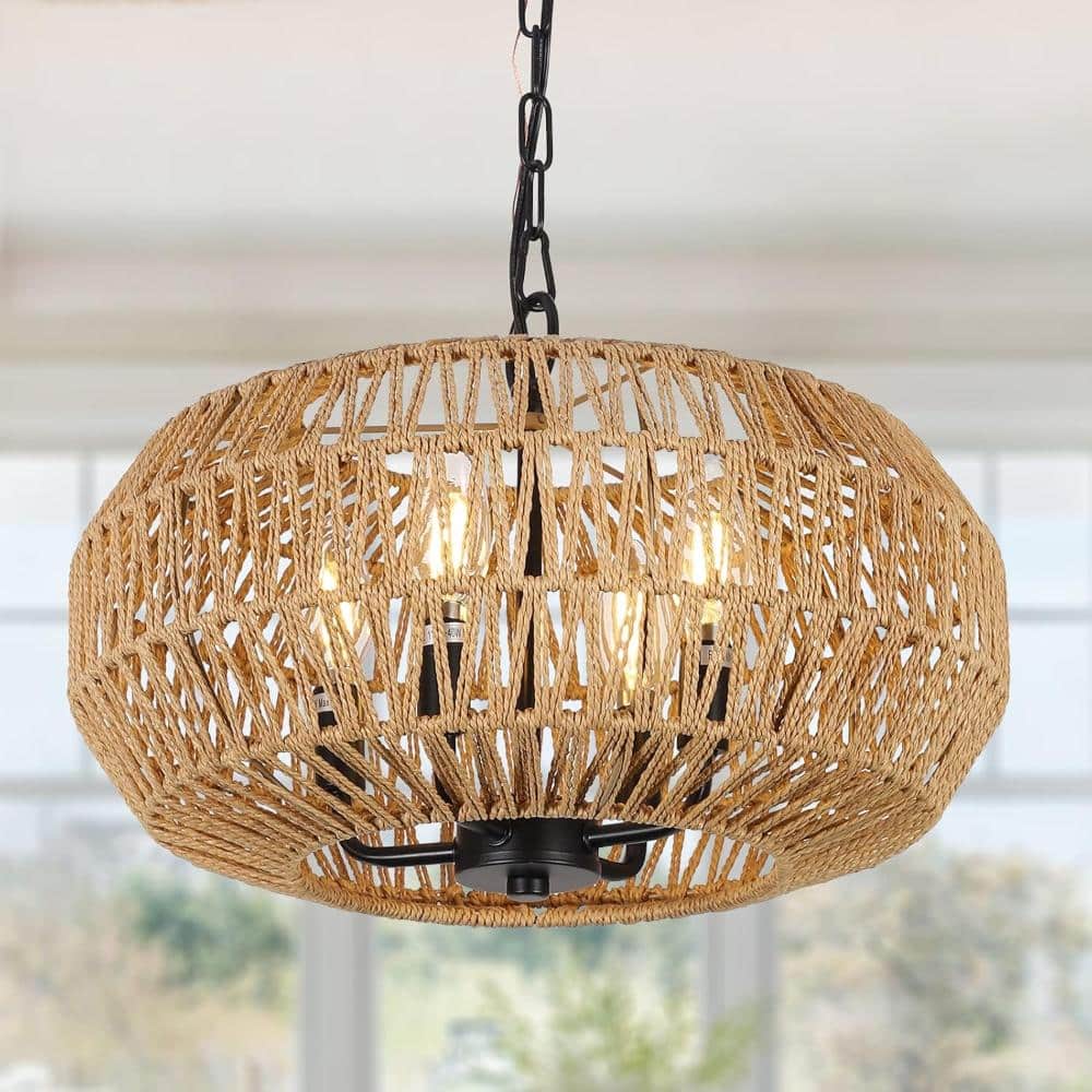 40W 5-Light Brown  Rattan Chandelier Adjustable Chain Height Canopy Fit Flat Sloped Ceiling For Dining Kitchen Entryway price history on PriceWatchPro