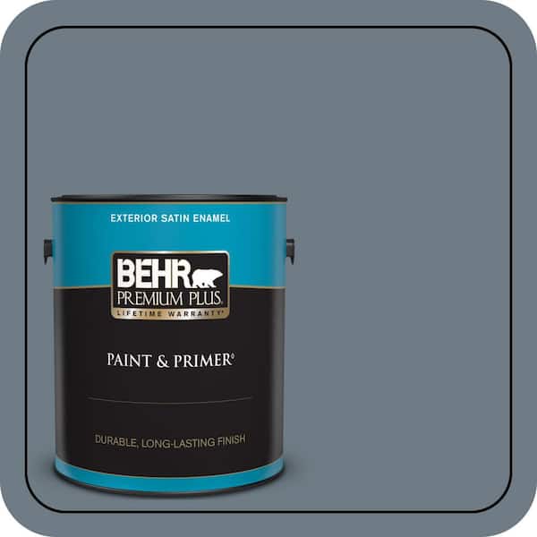 BEHR PREMIUM PLUS 1 gal. #N490-5 Charcoal Blue Satin Enamel Exterior Paint & Primer