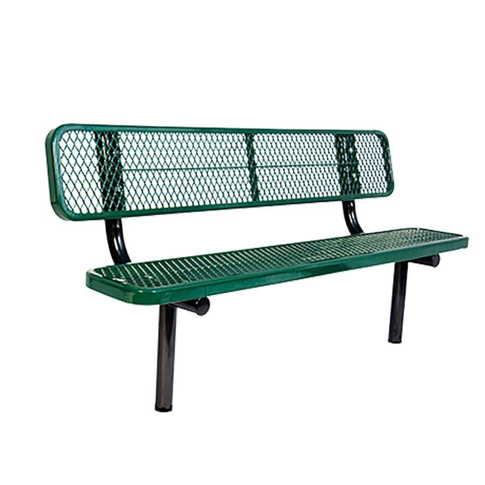 In Ground 8 Ft Green Diamond Commercial Park Bench With Back Lc7782 Green The Home Depot