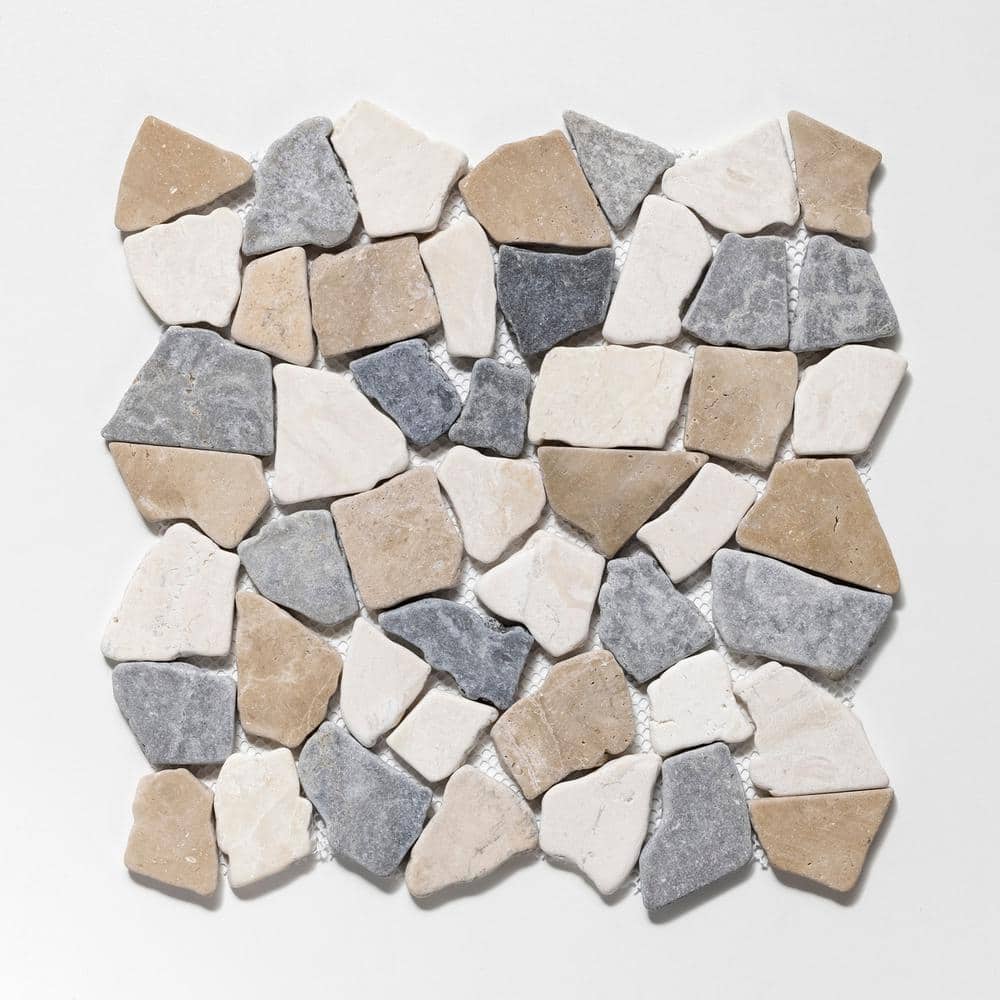 11" x 11" Multicolor Tumbled Marble Mosaic Tile