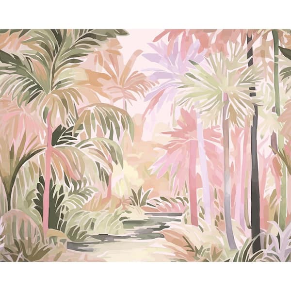 Brewster 19.7 in. x 0.025 in. Pink Woods and Forests Origin Murals Pretty Palms Pastel Wall Mural