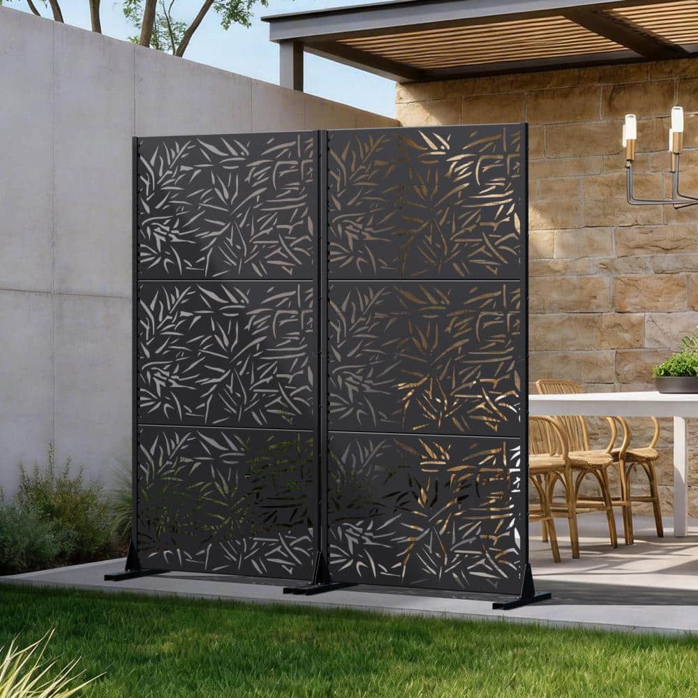 70 in. W x 72 in. H Black Galvanized Steel Freestanding Bamboo Leaf Cut Garden Privacy Screen (2-Pack) price history on PriceWatchPro