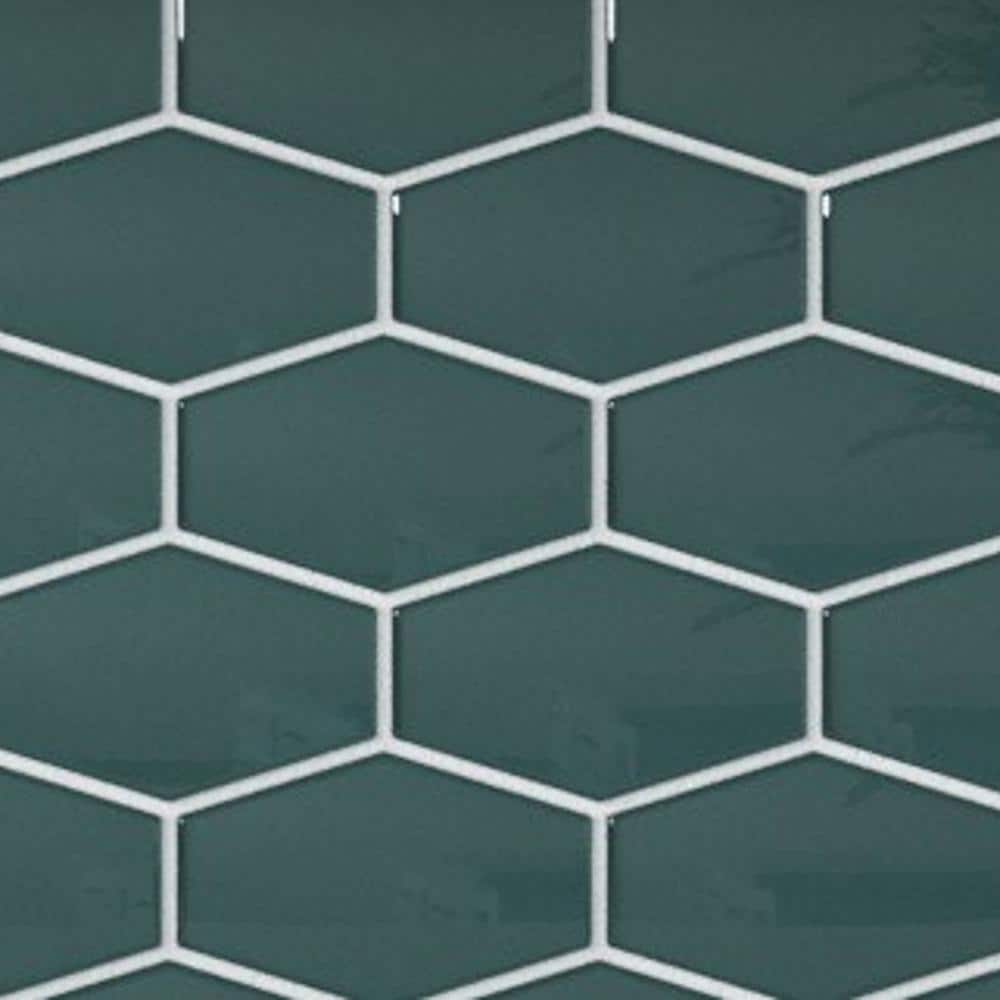 Long Hex 11 in. x 10.6 in. Marine Gloss Glass Mesh-Mounted Mosaic Tile (9.02 sq. ft./Case) price history on PriceWatchPro