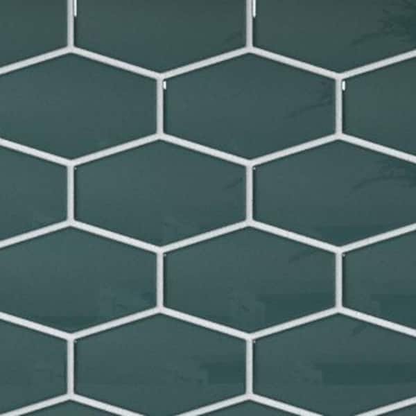 CRUZ BAY STUDIO Long Hex 2.83-3in. x3. 5-4in. Marine Gloss Glass Mosaic Tile Sample