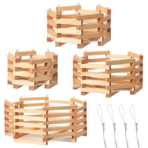 4 Size Wooden Orchid Baskets Rustic Hanging Planter Set Natural Wood 4 Piece