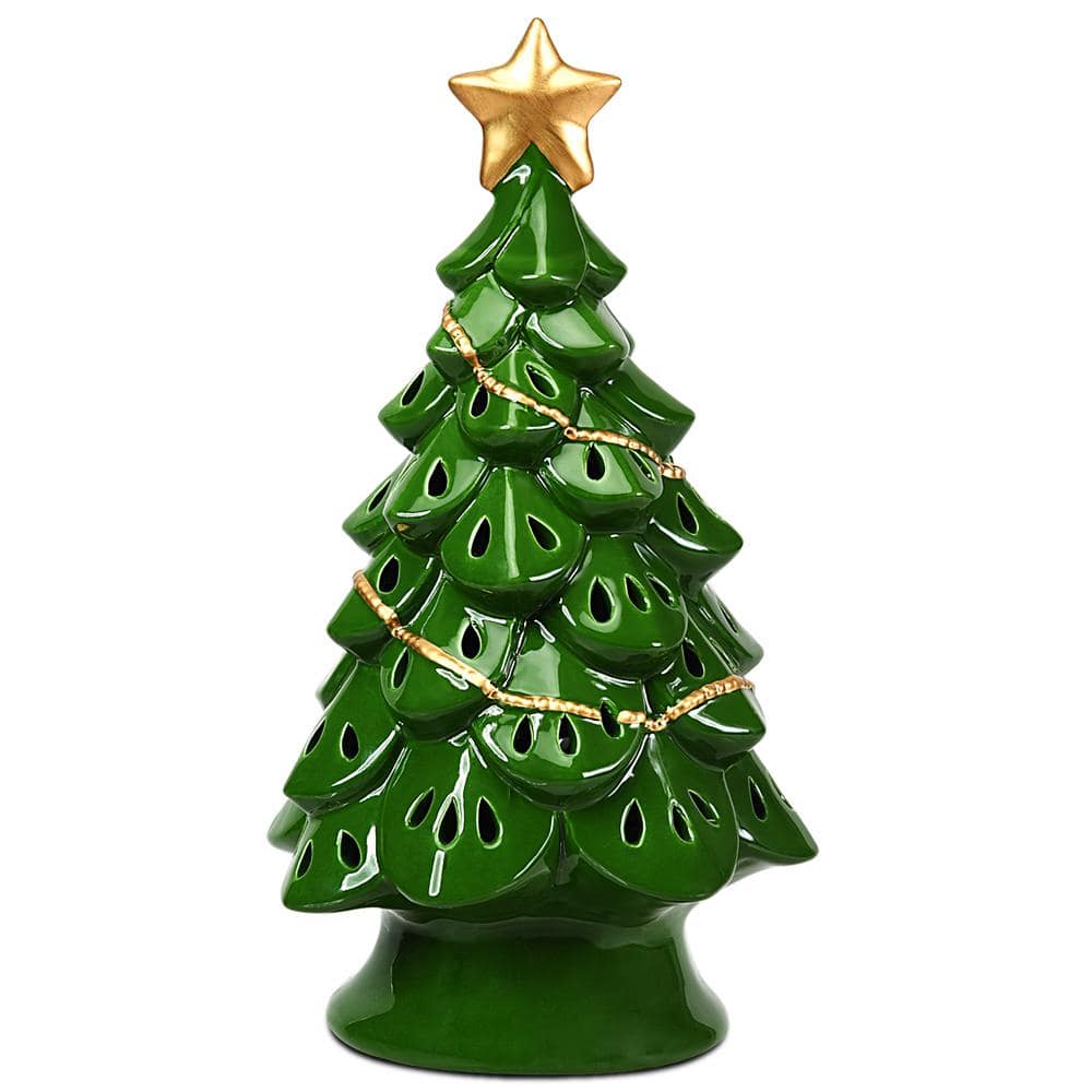 Costway 11.5 in. PreLit Ceramic Christmas Tree Tabletop Lights in