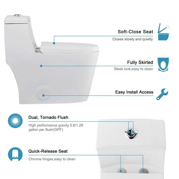 HOROW 1-piece GPF Dual Flush Elongated Toilet Black Seat , 46% OFF