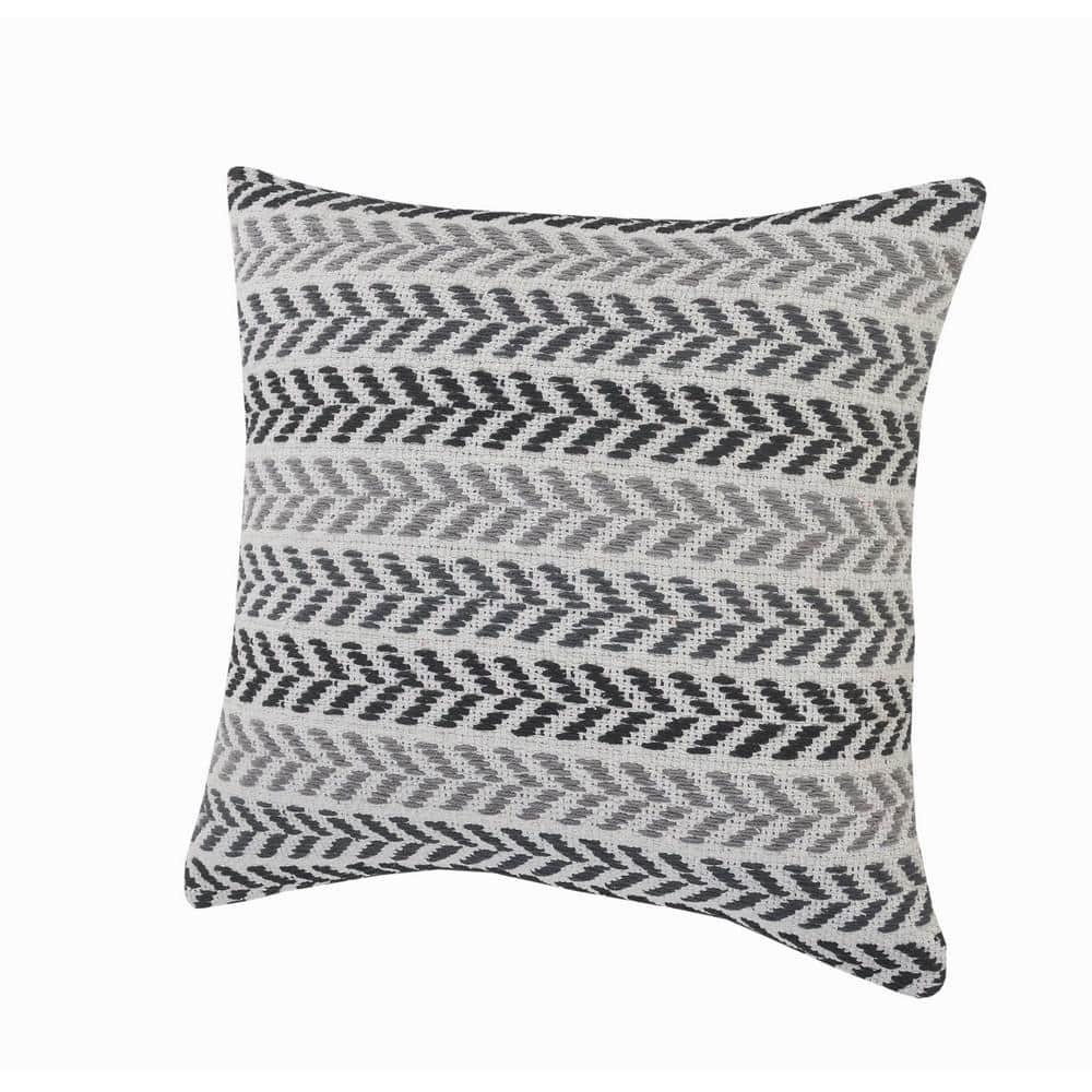 Black and Gray Chevron Embroidered Cotton Throw Pillow
