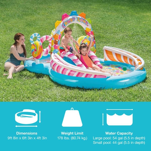 9 ft. x 6 ft. x 51 in. Kids Inflatable Candy Zone Play Center Oval Shape Pool w/ Waterslide