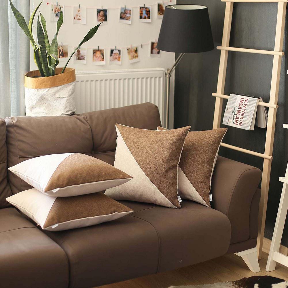 Ivory and Brown Boho-Chic Euro Square Pillow Covers, Set of 4