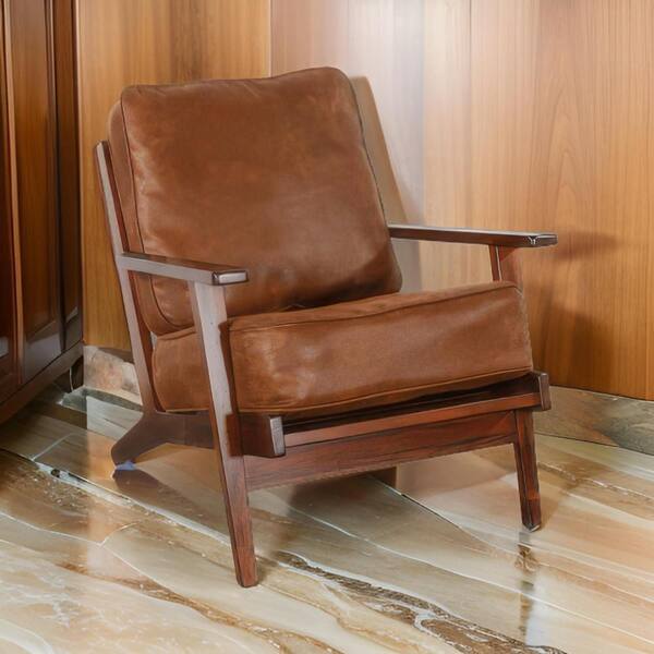 Benjara Odel Brown Faux Leather Accent Lounge Chair with Arms