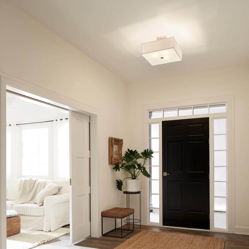 Transitional 18" Satin Etched Glass Semi-Flush Ceiling Light in Black