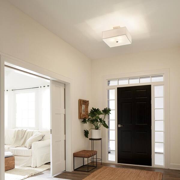 Kichler Shailene 18 In Square 3 Light Brushed Nickel Drum Hallway Semi Flush Mount Ceiling With White Microfiber Shade 43693ni - Flush Mount Ceiling Light Entryway Kichler Shailene 18 In Square 3 Light Brushed Nickel Drum Hallway Semi Flush Mount Ceiling With White Microfiber Shade 43693ni - Flush Mount Ceiling Light Entryway