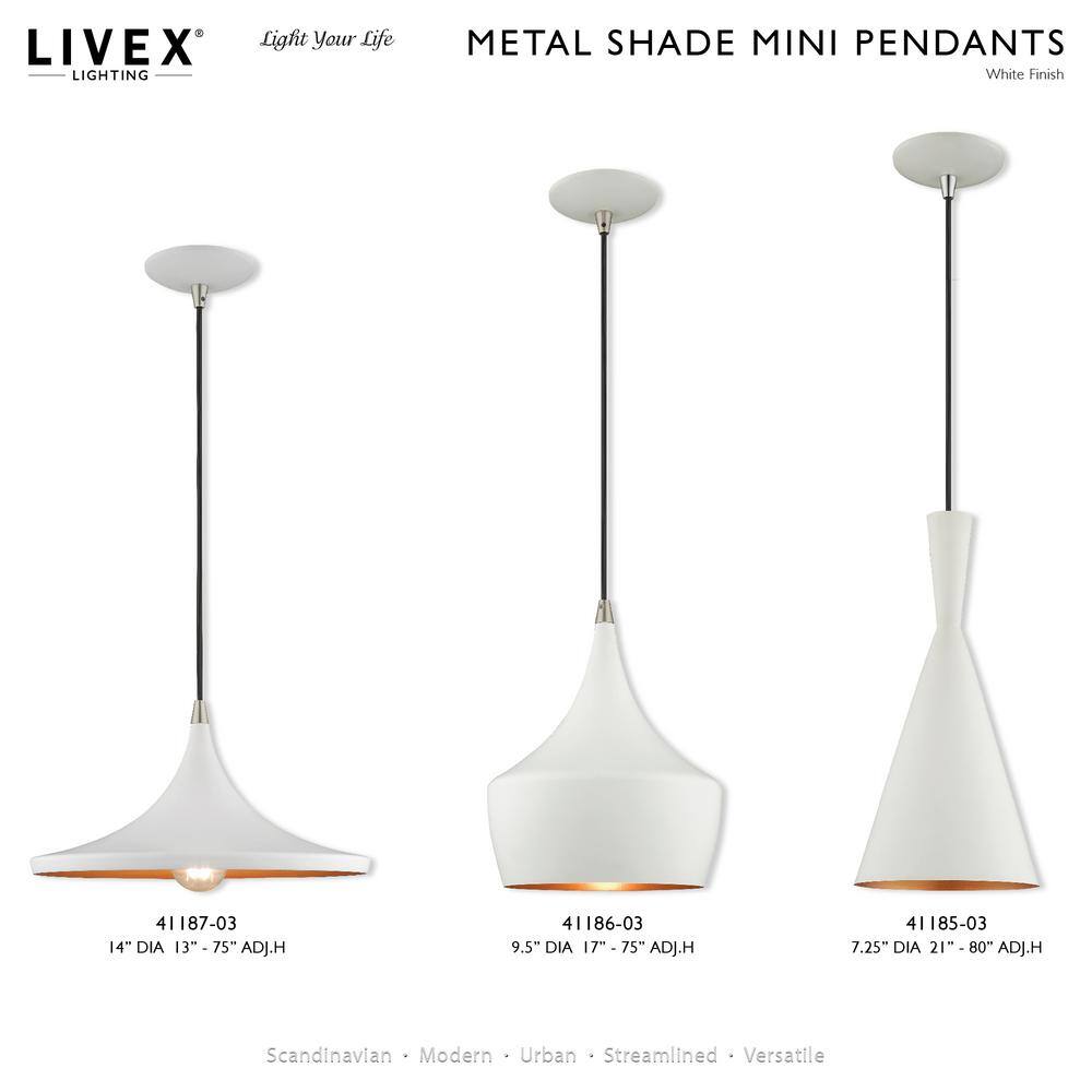 Mini Dual-Cone Pendant Light in White with Gold Interior Finish