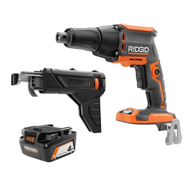 18V Brushless Cordless Drywall Screwdriver with Collated Attachment with 18V Lithium-Ion 4.0 Ah Battery