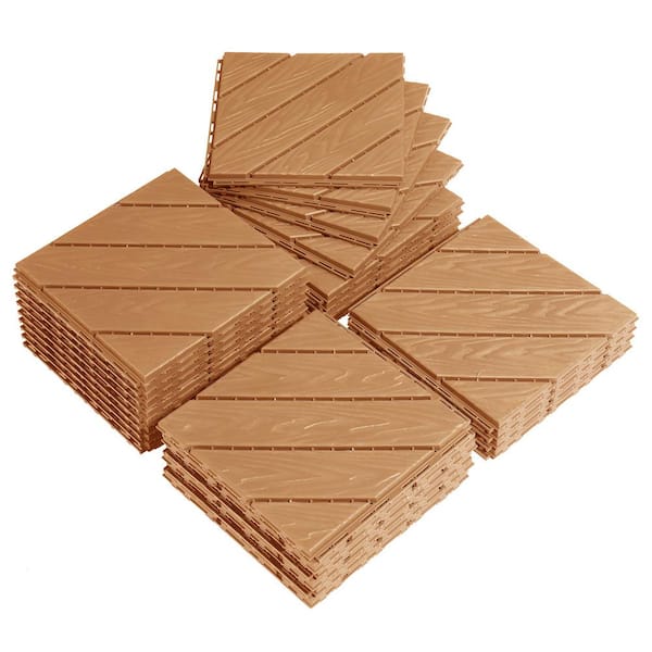 Karl home 0.98 ft. x 0.98 ft. Brown Plastic Deck Tile (27 Per Case)