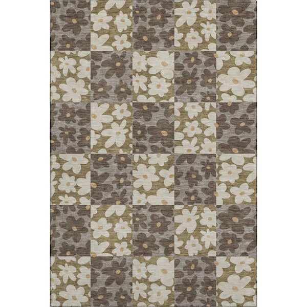 Mayfield Premium Machine Washable Abstract AMF2476 Chocolate 9 ft. x 12 ft. Area Rug