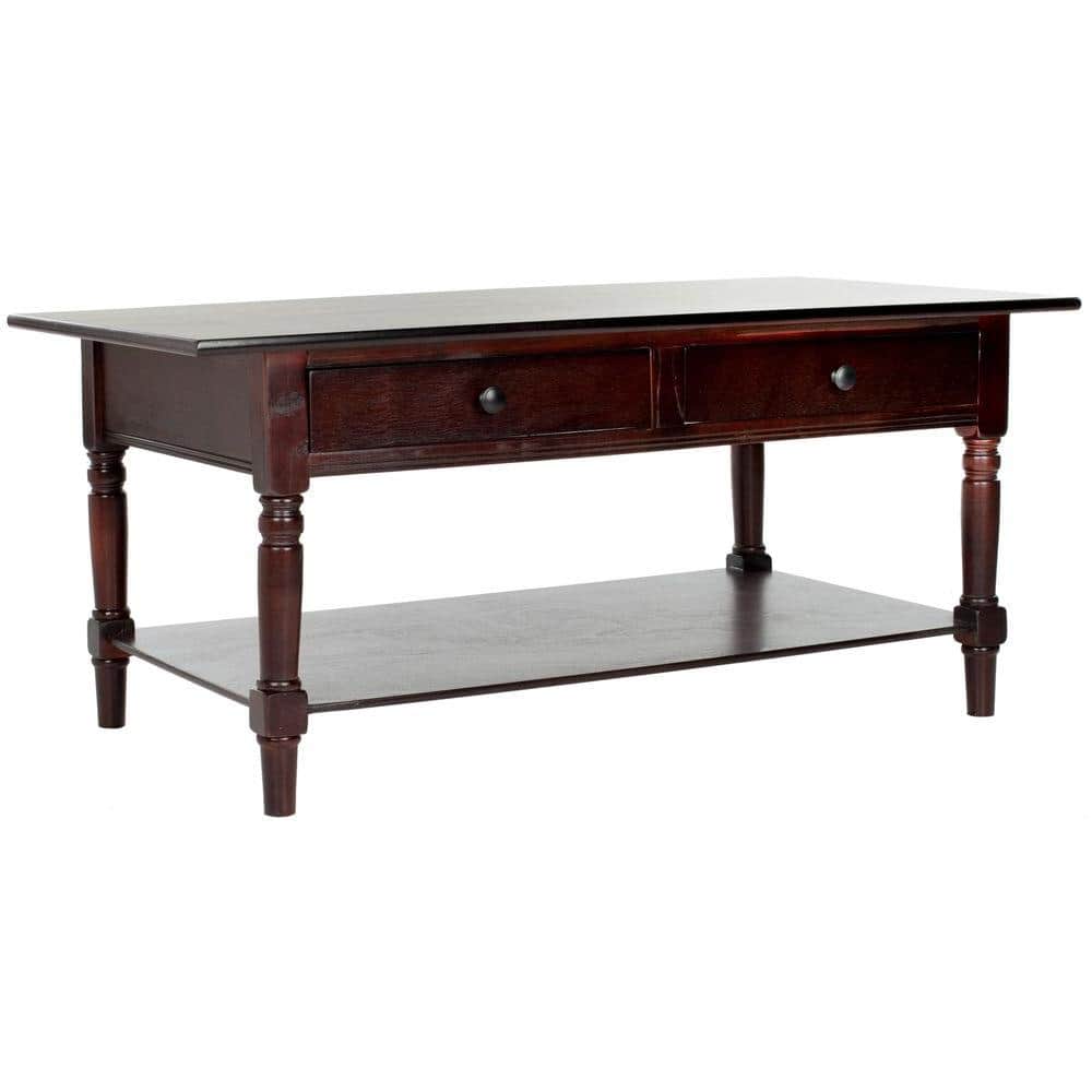 Brown Rectangular Wood Coffee Table with Storage and Drawers