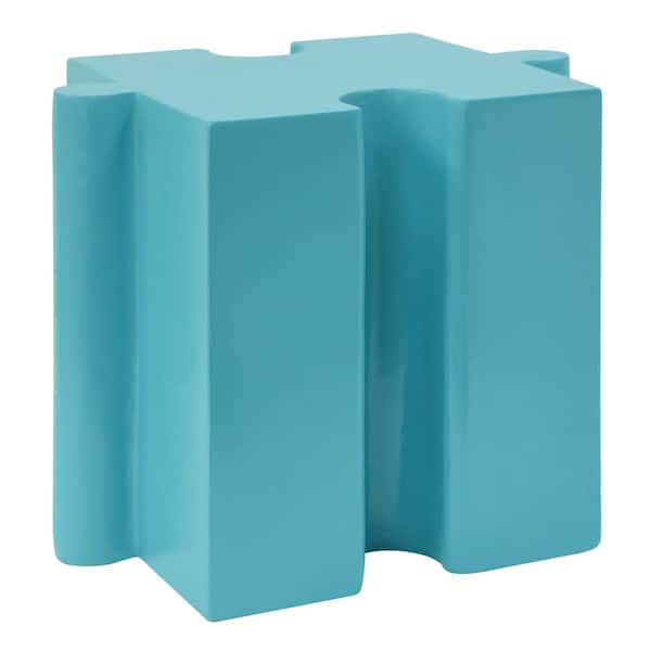 Light Blue Modular Round MGO Outdoor Side Table with Concave Edge for Indoor and Outdoor Use