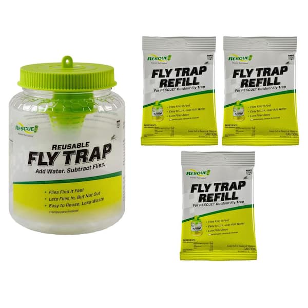 RESCUE Outdoor Reusable Fly Trap Canister with (3 Refills)