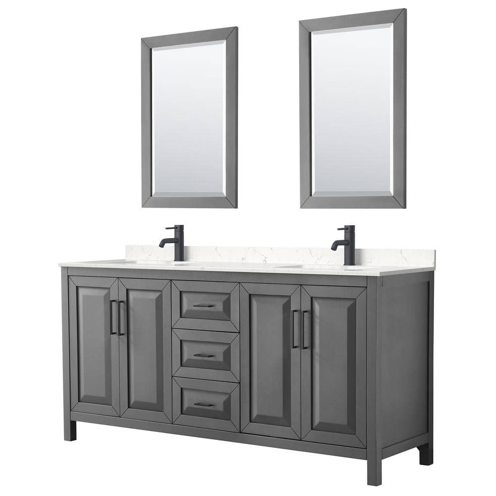 Daria 72 in. W x 22 in. D x 35.75 in. H Double Bath Vanity in Dark Gray with Carrara Cultured Marble Top, 24 in. Mirrors price history on PriceWatchPro