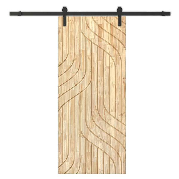 CALHOME 30 in. x 84 in. Natural Pine Wood Unfinished Interior Sliding Barn Door with Hardware Kit