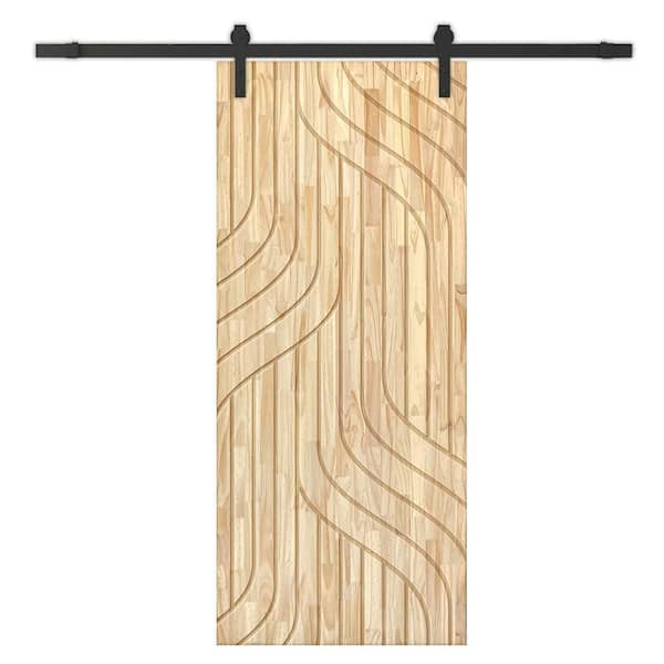 CALHOME 30 in. x 96 in. Natural Pine Wood Unfinished Interior Sliding Barn Door with Hardware Kit