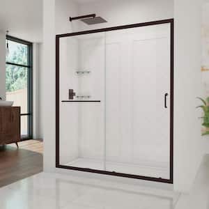 Infinity-Z 30 in. L x 60 in. W x 76 3/4 in. H Alcove Left Shower Kit with Shower Wall and Shower Pan in Bronze/White