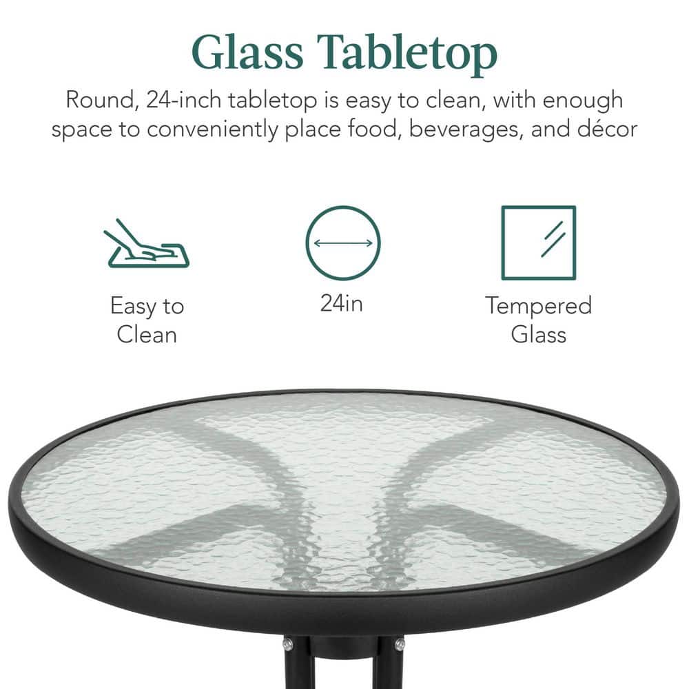 Gray 3-Piece Patio Bistro Set with Glass Tabletop and Folding Chairs