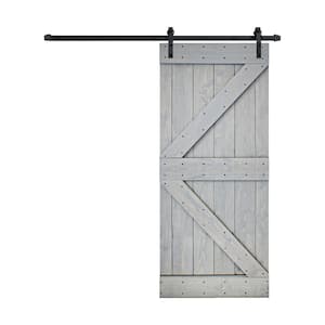 K Style 38 in. x 84 in. French Gray Finished Soild Wood Sliding Barn Door with Hardware Kit - Assembly Needed