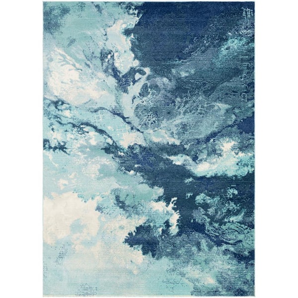 Natassa Aqua 5 ft. 3 in. x 7 ft. 3 in. Abstract Indoor/Outdoor Patio Area Rug