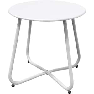 White Round Outdoor Coffee Table, Weather Resistant Metal Side Table for Balcony, Porch, Deck, Poolside