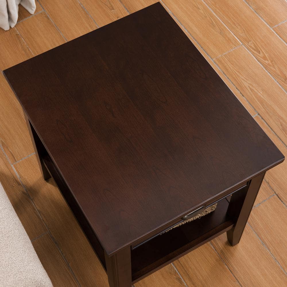 Laurent Chocolate Cherry Solid Wood End Table with Drawer and Shelf