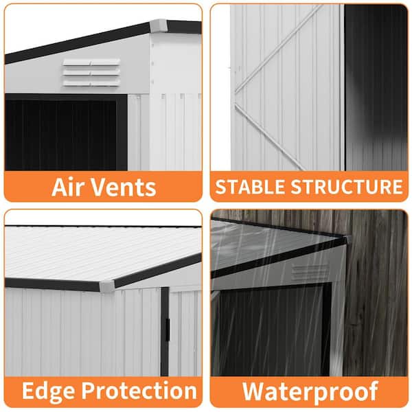 4 ft. W x 7.7 ft. D Metal Shed with Lockable Door and 2 Air Vents, Garden Outdoor Storage Sheds in White (28 sq. ft. )