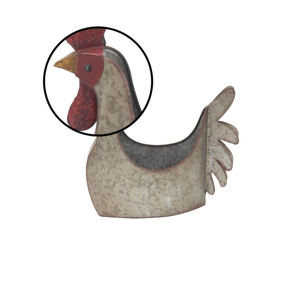 Gray Metal Rooster Novelty Planter for Indoor/Outdoor Use