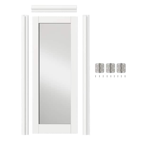30 in. x 80 in. 1-Lite Mirrored Glass Single Prehung Interior Door Left-Handed MDF White with Door Jamb and Hareware Kit