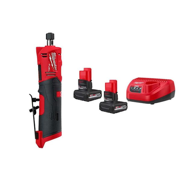 M12 FUEL 12V Lithium-Ion Brushless Cordless 1/4 in. Straight Die Grinder with (2) 5.0 Ah Battery Pack Starter Kit