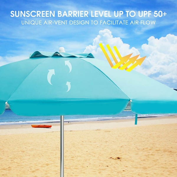 6.5 Foot Heavy Duty HIGH Wind Beach Umbrella with Tilt Sun Shelter Sunshade top 2022