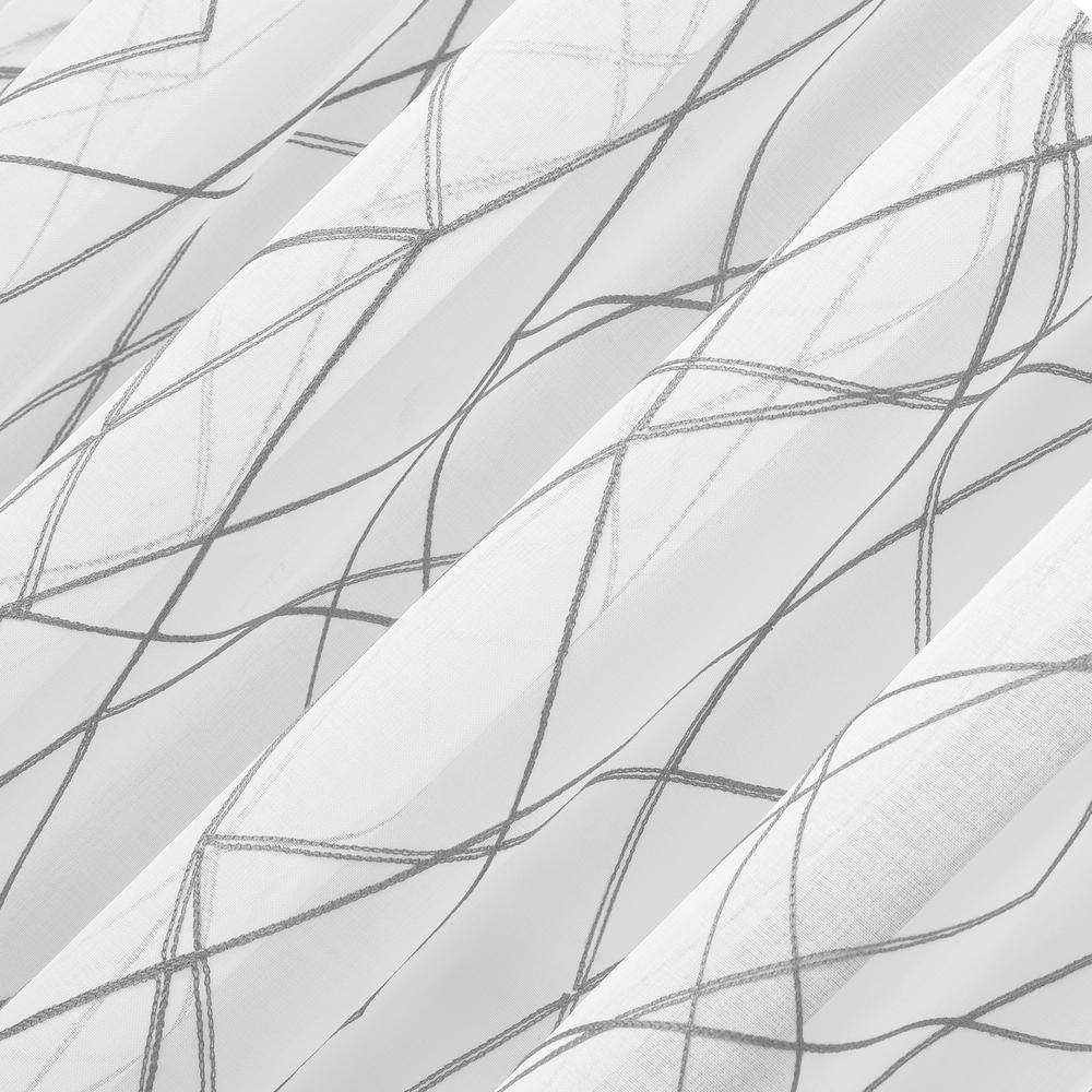 Gray Geometric Embroidery Semi-Sheer Rod Pocket Curtain Panel, 50" x 63"