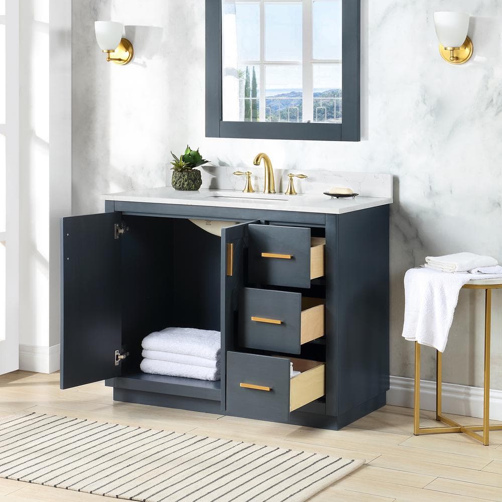 Gazsi 42" Charcoal Blue Wood Vanity with Composite Stone Top
