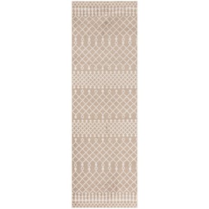 Astra Machine Washable Taupe 2 ft. x 8 ft. Moroccan Transitional Runner Area Rug