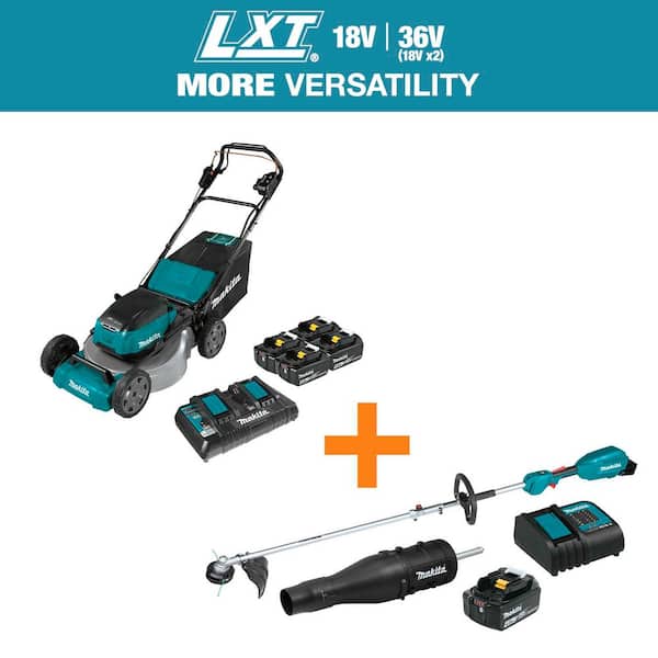 21 in. 18V X2 (36V) LXT Walk Behind Self Propelled Lawn Mower Kit w/ 4 Batteries (5. 0Ah) w/bonus LXT 18V Power Head Kit