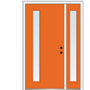 53 in. x 81.75 in. Viola Clear Low-E Left-Hand Inswing 1-Lite Midcentury Painted Steel Prehung Front Door with Sidelite